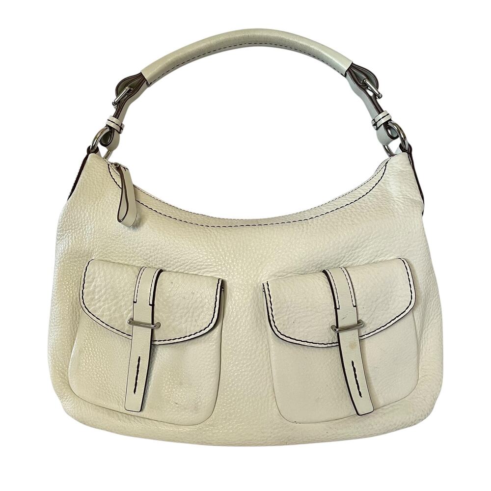 Tumi Ivory White Pebbled Leather Front Flap Pockets Hobo Shoulder Bag